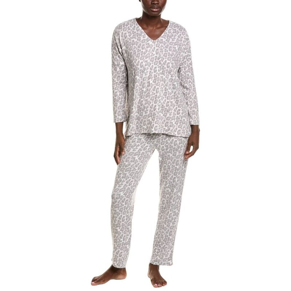 N Natori Womens 2Pc Wild Instinct Printed Brushed Pajama Set, Gray